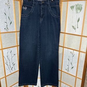 OTB One Tough Brand Medium Dark Wash Blue Cotton Blend Wide Leg Jeans Size 32X34